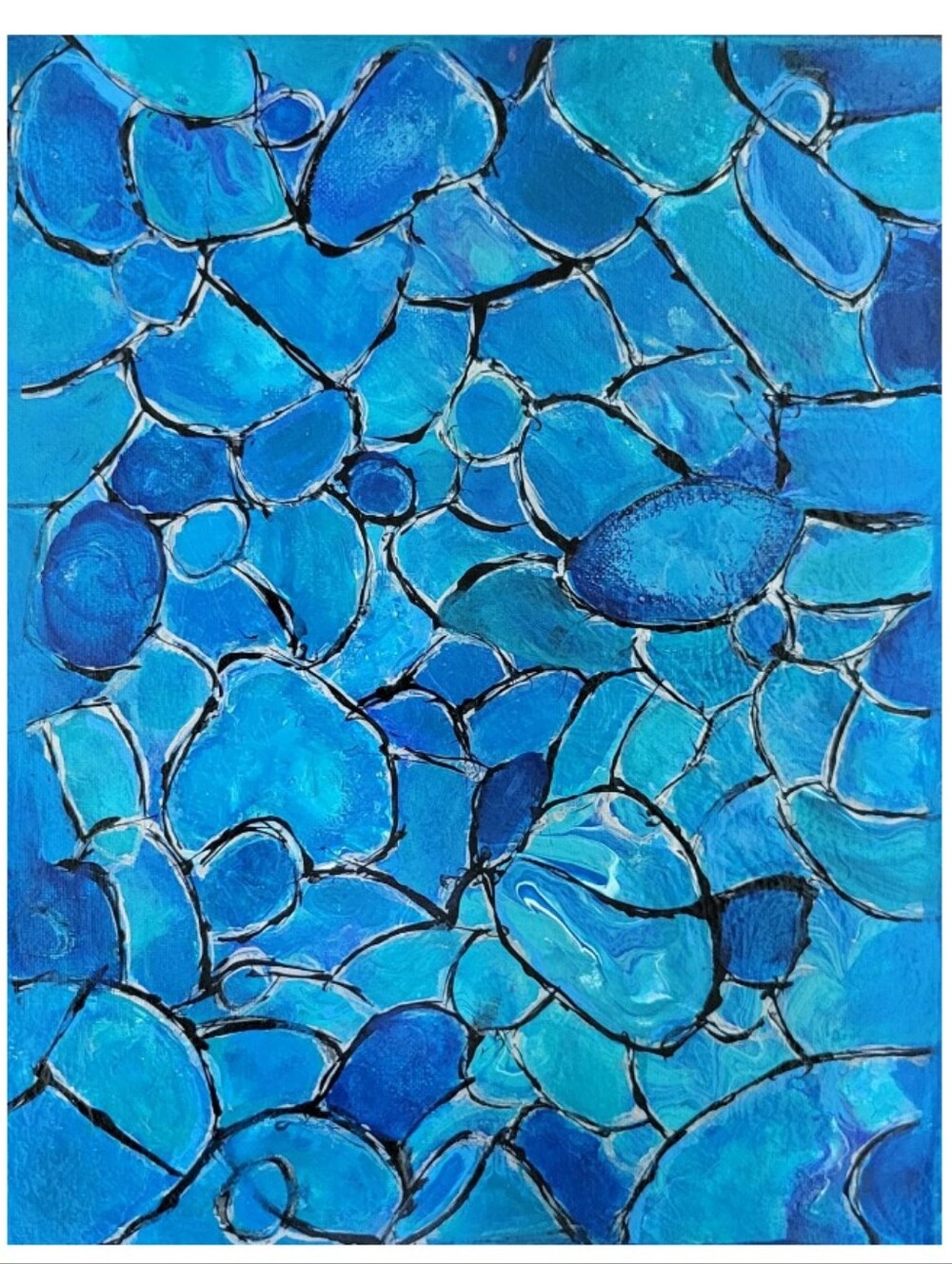 Hand Crafted Blue Black and Silver Abstract Design 11x14 Inches Canvas Painting